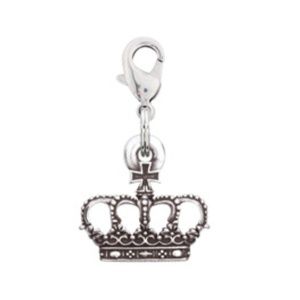 Pewter 3D Crown Dog Charm Lobster Claw Clasp